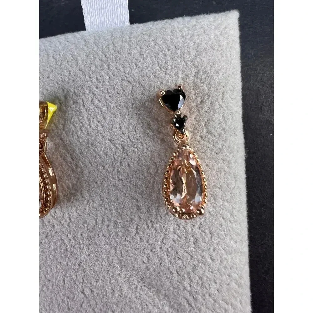 NEW Morganite and black spinel rose gold over sterling silver earrings